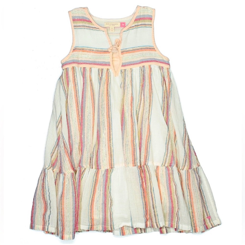 Pink Chicken Multicolor Striped Girls Dress with metallic gold thread